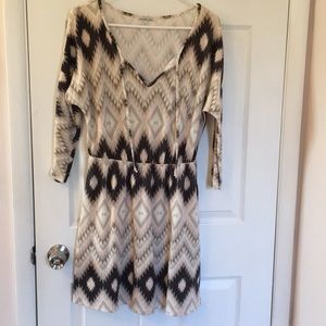 Chevron 2/4 Sleeve V-Neck Sweater Dress